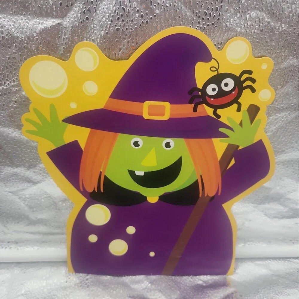 Die Cut Pumpkin Amscan & Witch Cartoon With Spider Halloween 80s VTG Decoration
